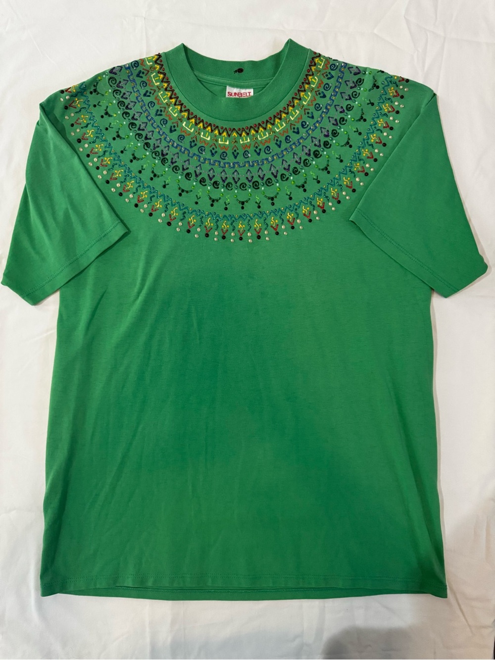 Vintage 90s Sunbelt Sportswear Green Southwestern Graphic Puff Print Tee XL
